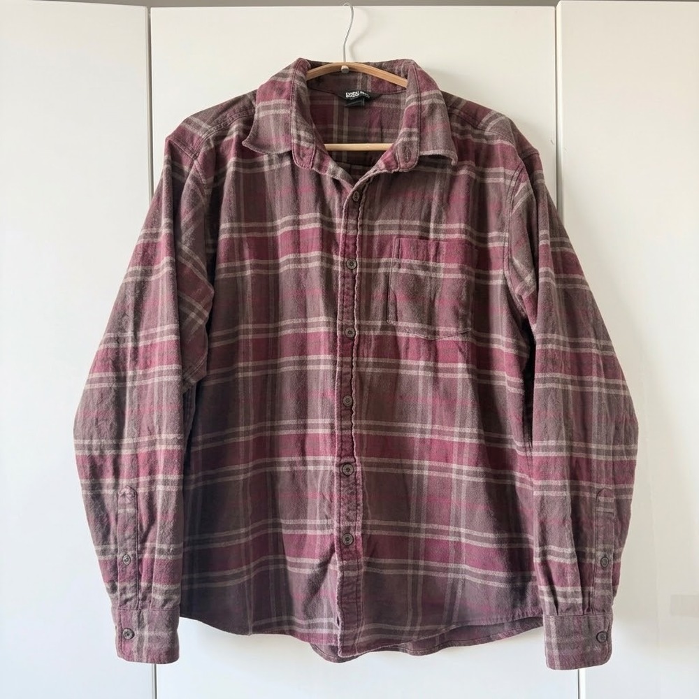 🍁Fall Sale! Eddie Bauer Burgundy Plaid Flannel Button Down Shirt Men's Sz L